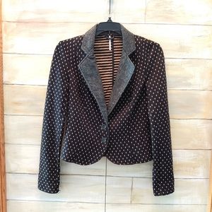 Free People women fitted black tan dark academia tweed blazer classic jacket XS